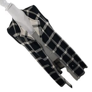 NWT! BELLDINI! BLACK & CREAM PLAID DUSTER LENGTH CARDIGAN SWEATER VEST! SZ M